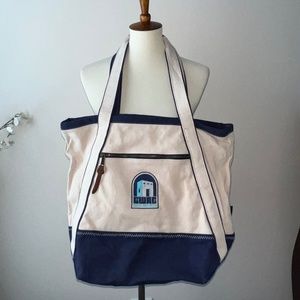Canvas Tote Bag with Leather Accents, Zipper Cutter Pocket, Zipper Closure
